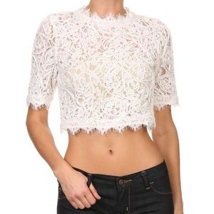 Cropped white lace tank top